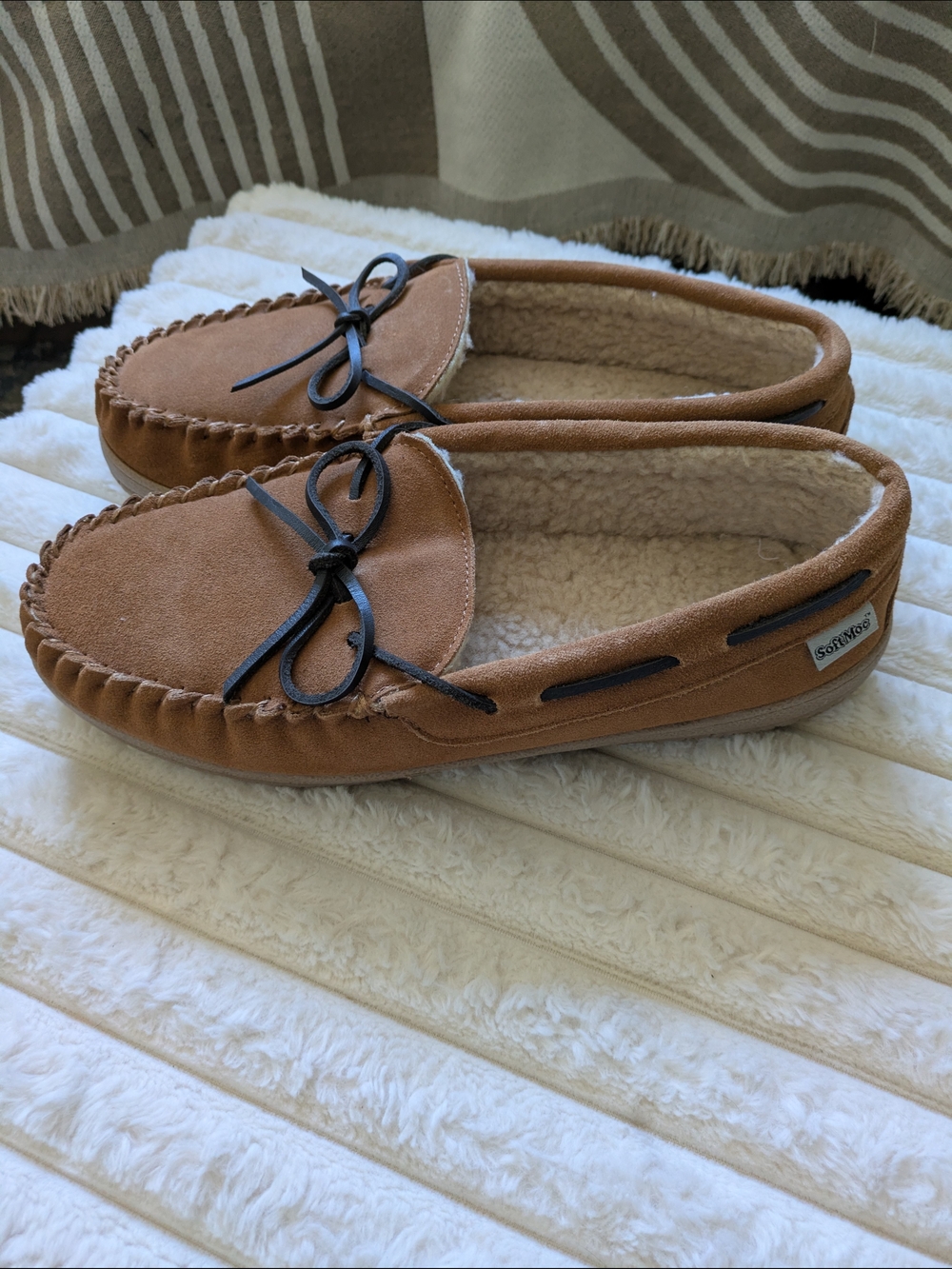 Men's Chestnut Suede Shearling-Lined Moccasin Slippers